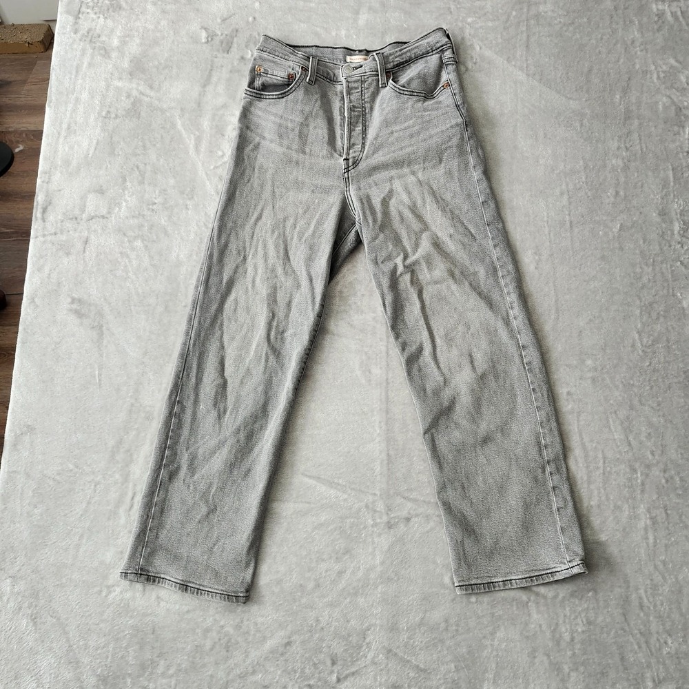 Levi's Ribcage Ankle Straight Grey Demin High Rise Womens Size 28 Button Fly